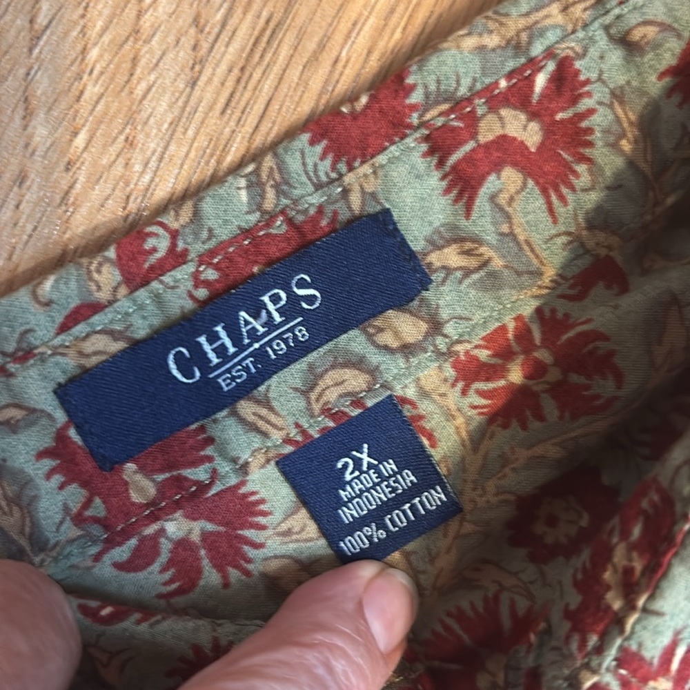 Chaps red orange and olive green floral long sleeve collared blouse. Size 2X. - Picture 3 of 17